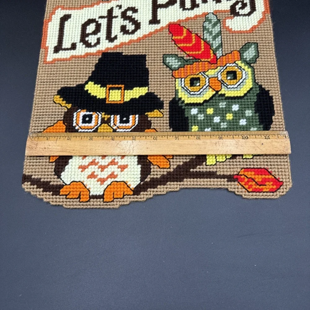 Plastic Canvas November Wall Decor Completed Thanksgiving Owls 12 X 18
